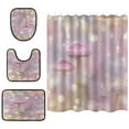 thumbnail image 2 of 4-Piece Bathroom Set with Waterproof Shower Curtain with Non-Slip Bath Mat, U-Shaped Mat & Toilet Lid Cover Pink Fantasy Mushroom, 2 of 8