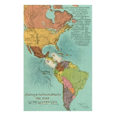 Map of the Americans, Opening of the Panama Canal Print Wall (Best Way To See Panama Canal)