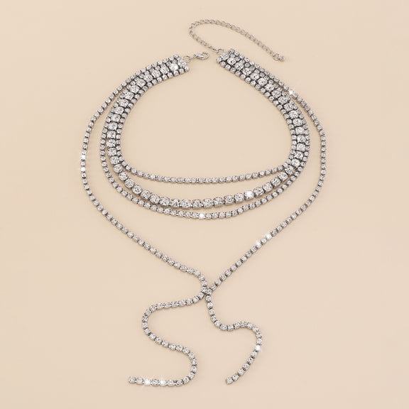 Zhuge Glistening Layered Rhinestone Choker Necklace, Waterfall Statement Jewelry with Sparkling Crystal Accents,S02
