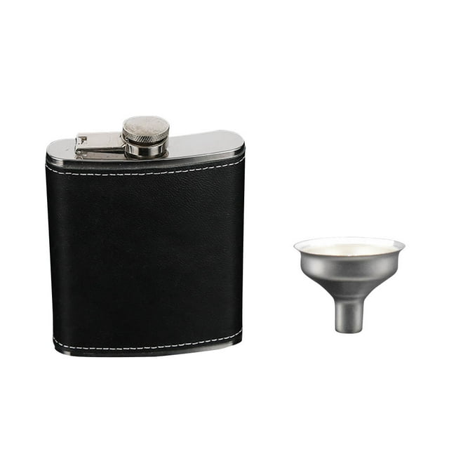 MasteelfCA 8 Oz Hip Flask Funnel Set Stainless Steel Pocket Container For Drinking Liquor With Black Leather Wrapped Cover Rust And Leak Proof Discreet Alcohol Canteen For Whiskey Rum Vodka