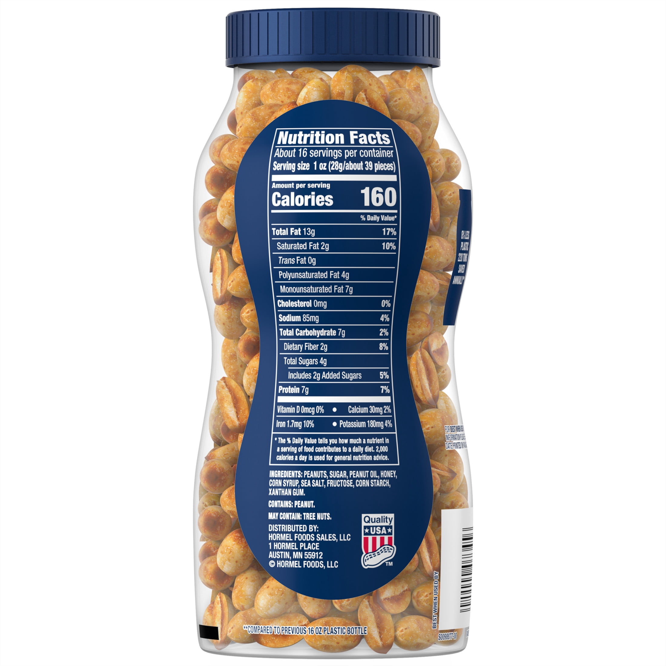 PLANTERS Honey Roasted Peanuts, Party Snacks, Plant-Based Protein, 16 oz Jar
