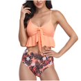 thumbnail image 1 of Womens Two Piece Swimsuits Smocked Ruffled High Waisted Bikini Set Bathing Suit Floral Print, 1 of 8