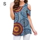thumbnail image 4 of Qarigey Camiseta de mujer Top con estampado bohemio Top con estampado en frío Blusa de manga corta con hombros descubiertos Prendas para la parte del cuerpo Azul S, 4 of 6