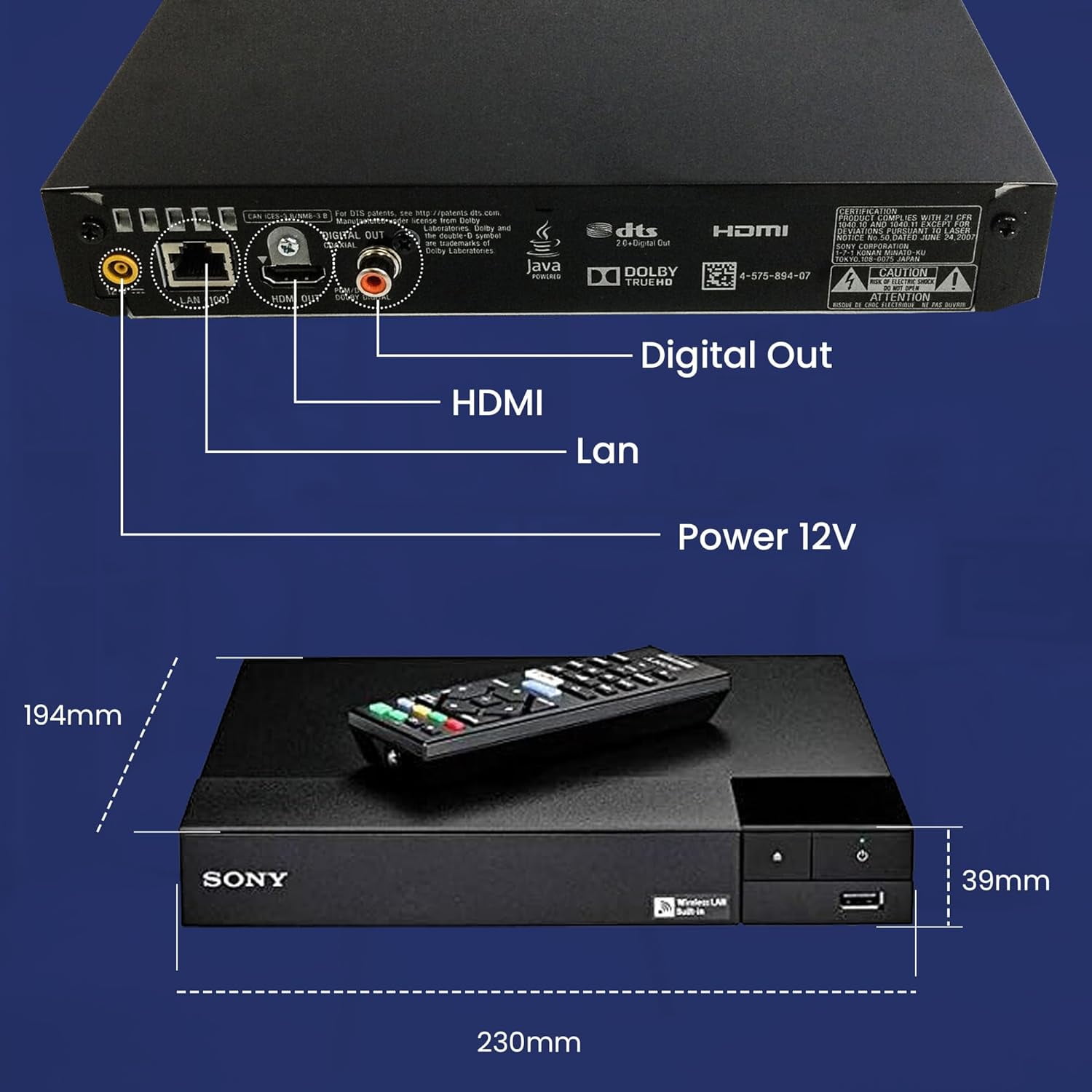 Sony BDP-S3700 Blu-Ray Disc Player with Built-in Wi-Fi - Netflix, You Tube  + Remote Control + NeeGo High-Speed HDMI Cable W/Ethernet NeeGo Lens  Cleaner