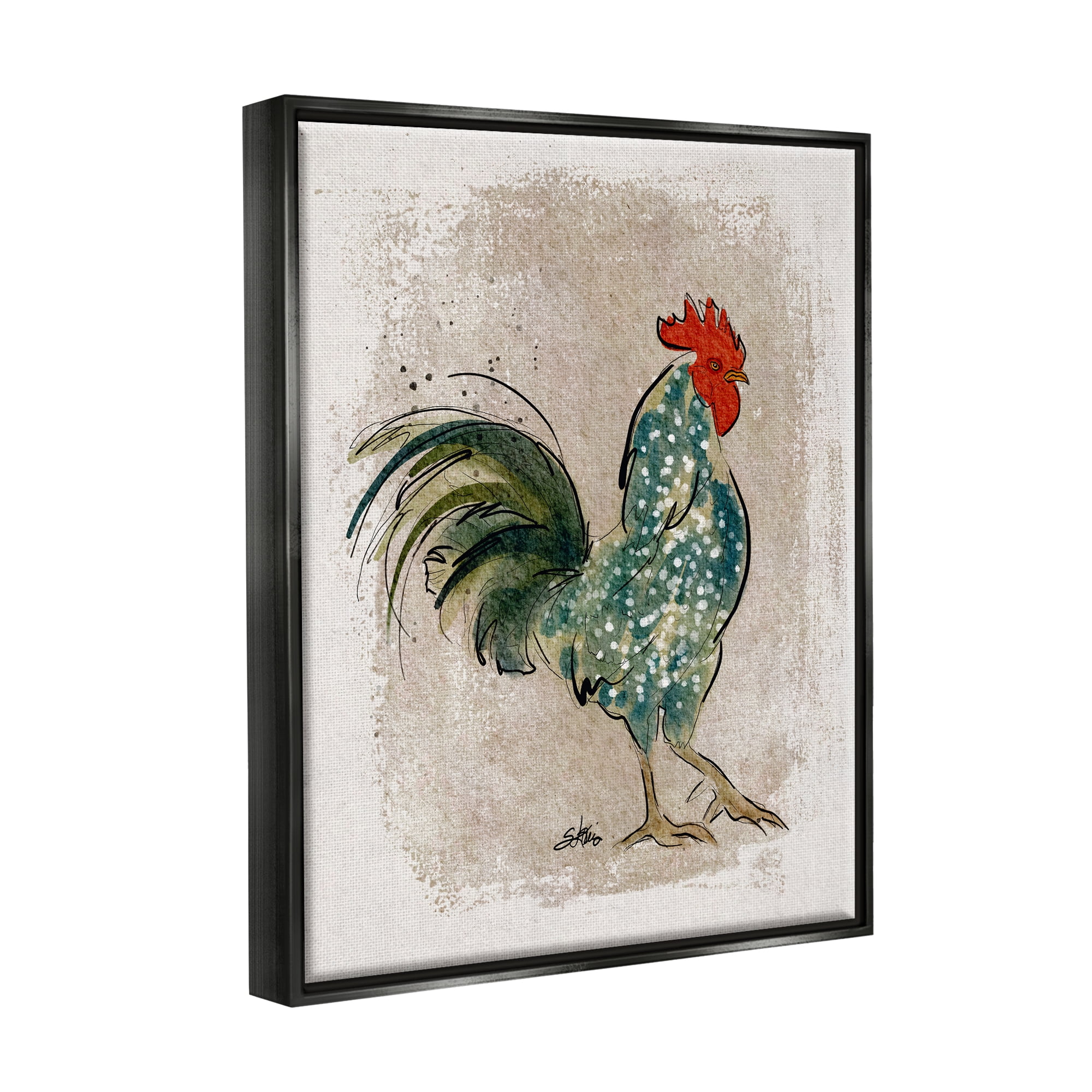 Stupell Speckled Hen Country Bird Animals & Insects Painting Black Floater Framed Art Print Wall Art