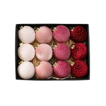 KOYPTL Christmas Tree Ornaments Set Velvet Balls,12pcs Shatterproof Christmas Balls Ornaments for Xmas Tree Decorative Hanging,Vintage Flocked Decoration for Wedding Party Holiday (3.14 inch Pink)