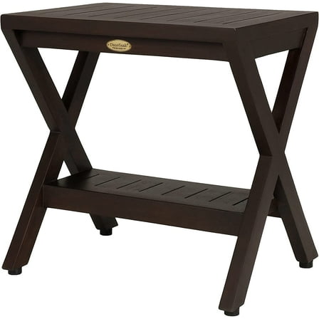 DecoTeak Obliquity Waterproof Teak Wood Shower Bench Stool Seat Chair for Inside Shower Provides Safety, Storage, and Organization for Bathroom Accessories- Fully ASSSEMBLED- Brown