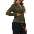 thumbnail image 4 of INSPIRE CHIC Women's Faux Suede Button up Casual Open Front Drawstring Long Sleeve Blazer M Olive Green, 4 of 5