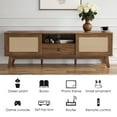 thumbnail image 4 of MAYEERTY Light Walnut 70"Rattan&Wood TV Stand, Boho Media Console with Drawer& 2 Cabinets for Living Room, 4 of 8