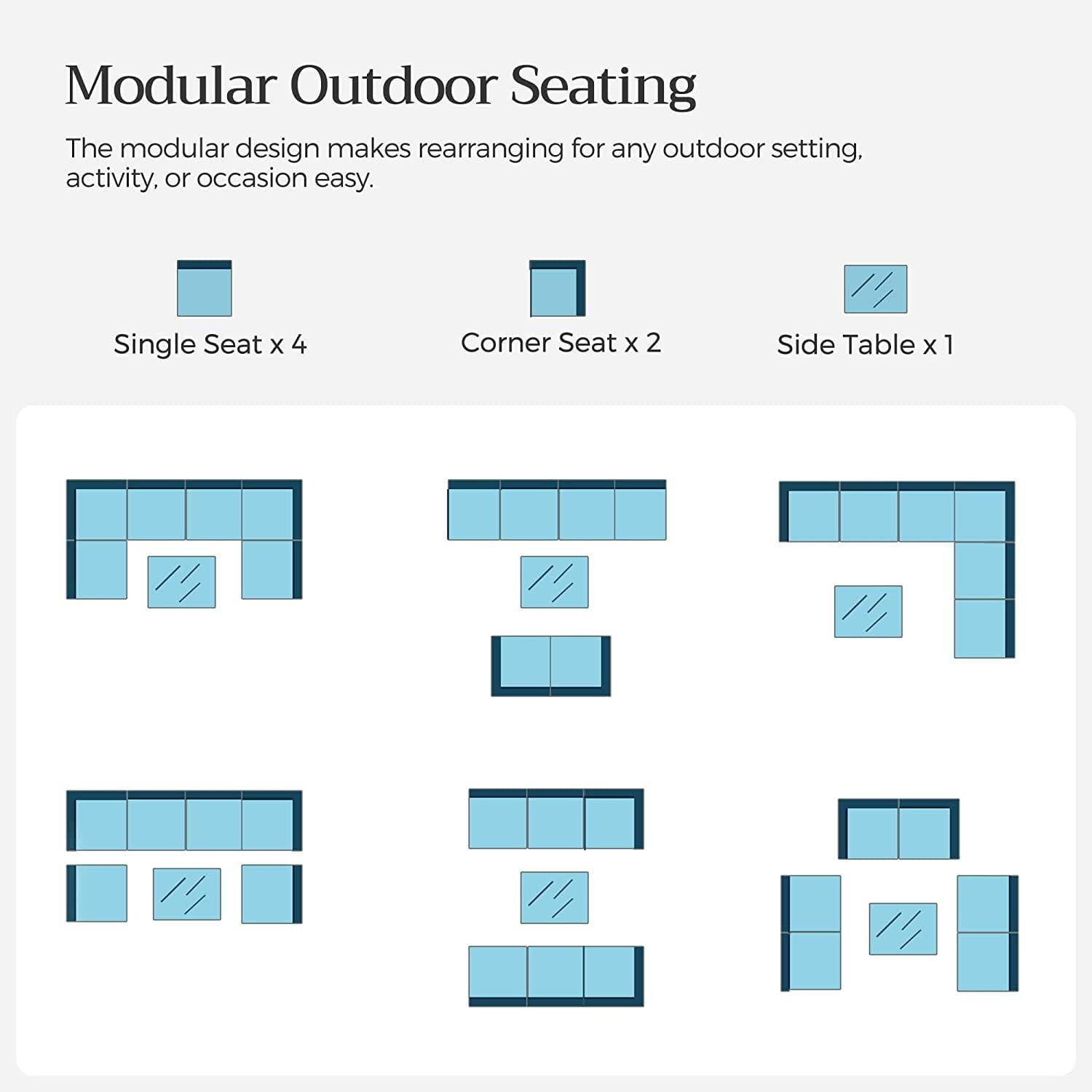 7 Piece Rattan Sectional Sofa Set, Outdoor Conversation Set, All-Weather Wicker Sectional Seating Group with Cushions & Coffee Table, Morden Furniture Couch Set for Patio Deck Garden Pool