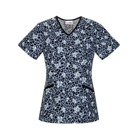 Women's Fashion Collection Cotton Print V-Neck Scrub Top