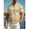 thumbnail image 2 of Camisas hawaianas para hombre, camisa de manga corta con botones y estampado floral con corte floral irregular para uso informal y vacaciones en verano, 2 of 4