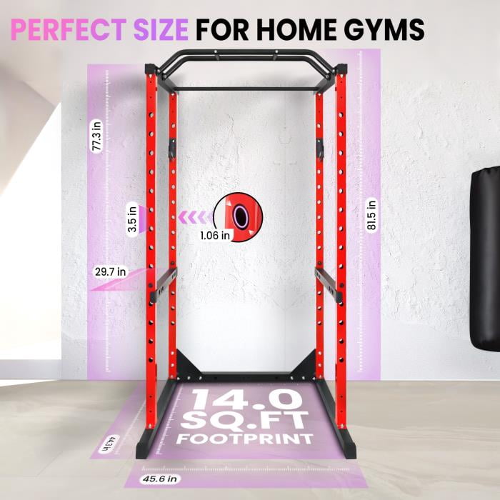 Compact Power Cage for Home Gyms, 1200lbs Capacity Steel Rack with 14 Safety Slots, Ideal for Strength & Conditioning