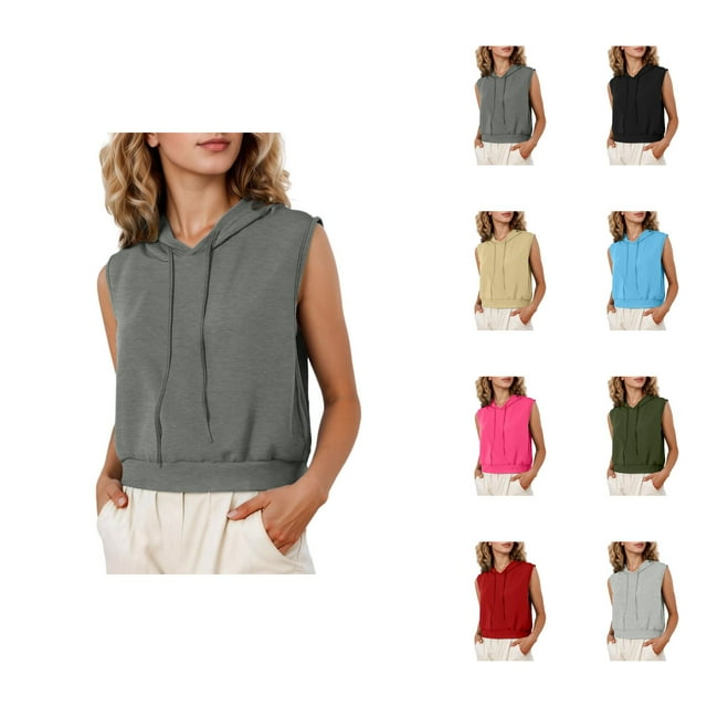 Hooded Vest for Women 2025 Sleeveless Breathable Quick Drying Plain Athletic Running Vest Pullover Tops