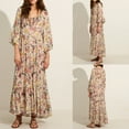 thumbnail image 6 of Women Long Dress, 3/4 Sleeve Dress V Neck Flower Print Loose Summer Casual Swing Dress, 6 of 8