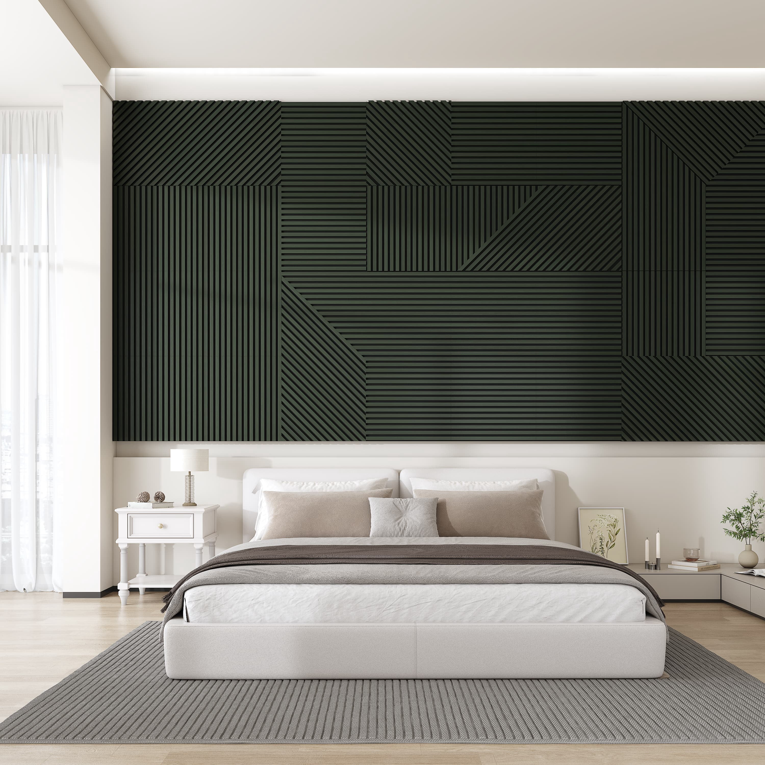 24"x24" Acoustic Slat Wood Wall Panel 3D Slatted Wall Panels 4Pcs,Black