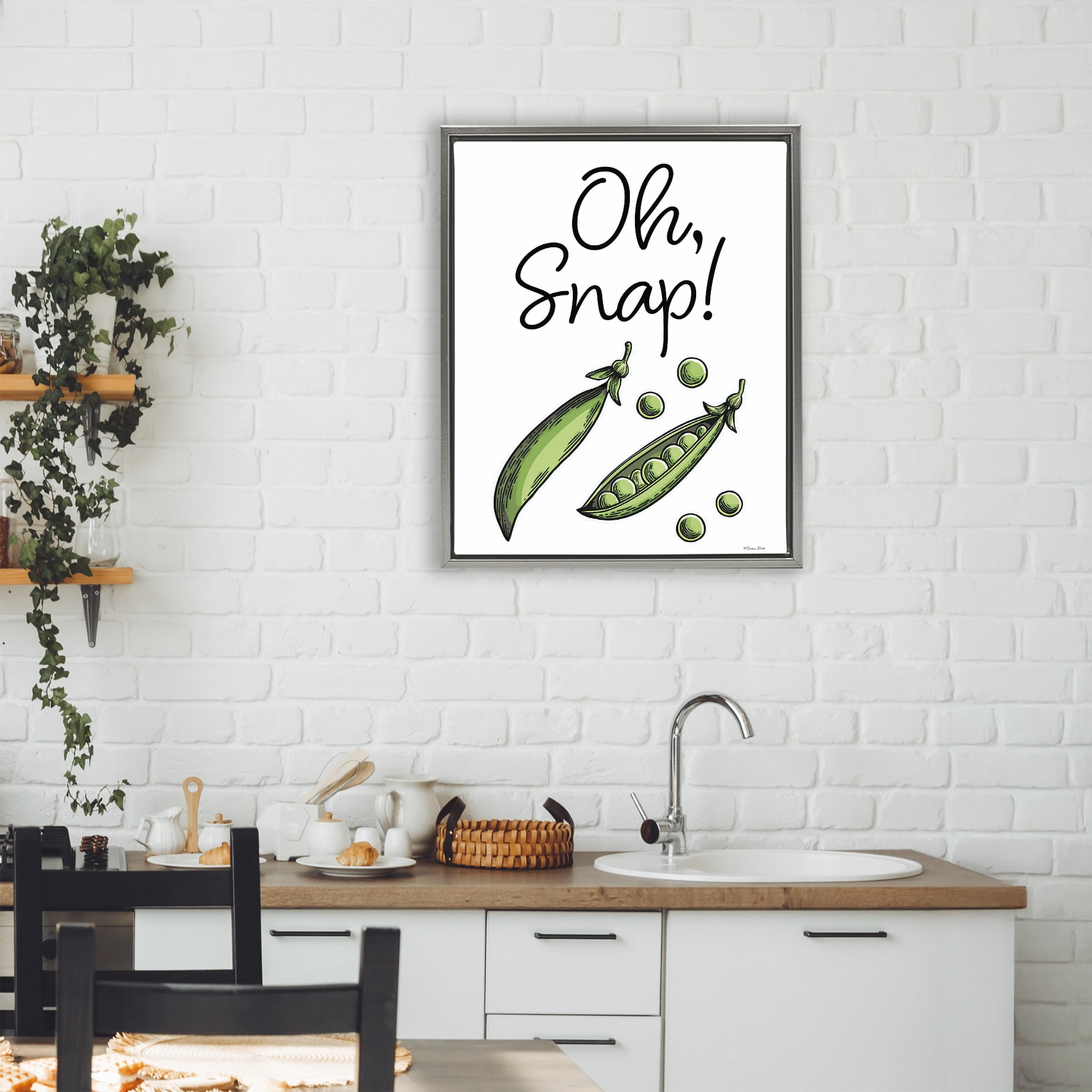 Stupell Industries Oh Snap Peas Gray Framed Floater Canvas Wall Art, design by Susan Ball