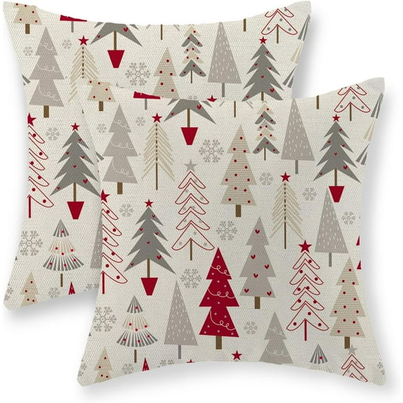 Christmas Pillow Covers 16x16 Set of 2 Christmas Decor Linen Pillowcase Geometric Colorful Christmas Tree Throw Pillows Winter Farmhouse Holiday Decorations Cushion Covers for Couch Home Sofa