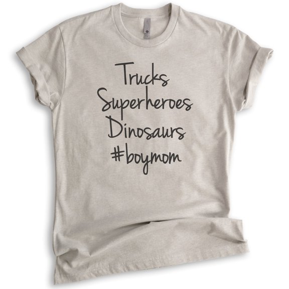 Trucks, Superheroes, Dinosaurs Shirt, Unisex Women's Shirt, Mom Shirt, Mama Shirt, Mother Shirt, Light Silk Gray, Large