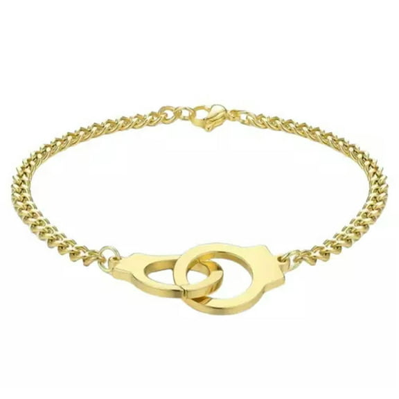 GKNET Stainless Steel Gold Plated Handcuffs Bracelet Unisex Fashion Jewelry-Gold-16