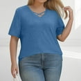 thumbnail image 2 of TQWQT Women's Plus Size Tops Sexy Summer V Neck Criss Cross Shirts Blue T-Shirt Short Sleeve Tops Dressy Casual Womens Clothing XL, 2 of 5