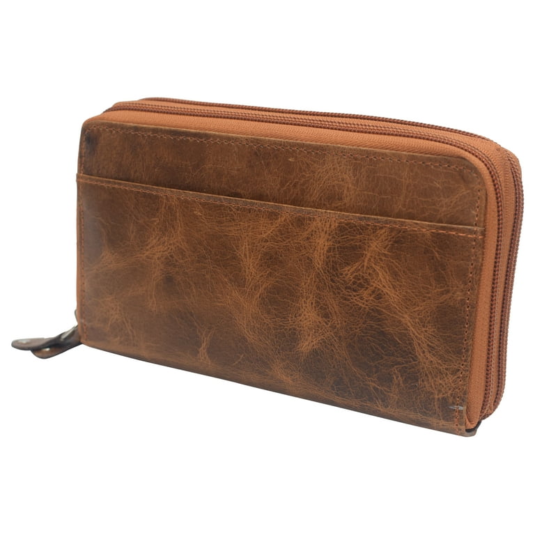 Brown Leather Wallet Leather Zip Around Wallet With Credit 