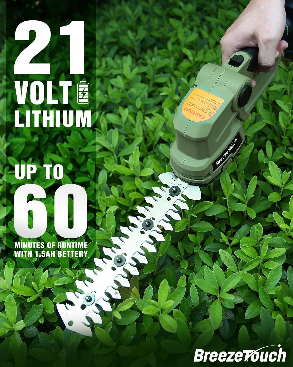 21V Cordless Hedge Trimmer with Battery & Charger, 2-in-1 Bush Trimmer and Grass Shear for Garden