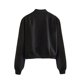 thumbnail image 4 of Chaqueta Universitaria Corta para Mujer, Larga, Abotonada, Informal, con Bolsillos. Negro L, 4 of 7