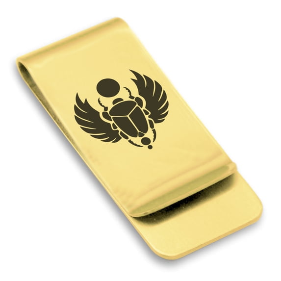 Stainless Steel Scarab Good Luck Charm Classic Slim Money Clip Credit Card Holder