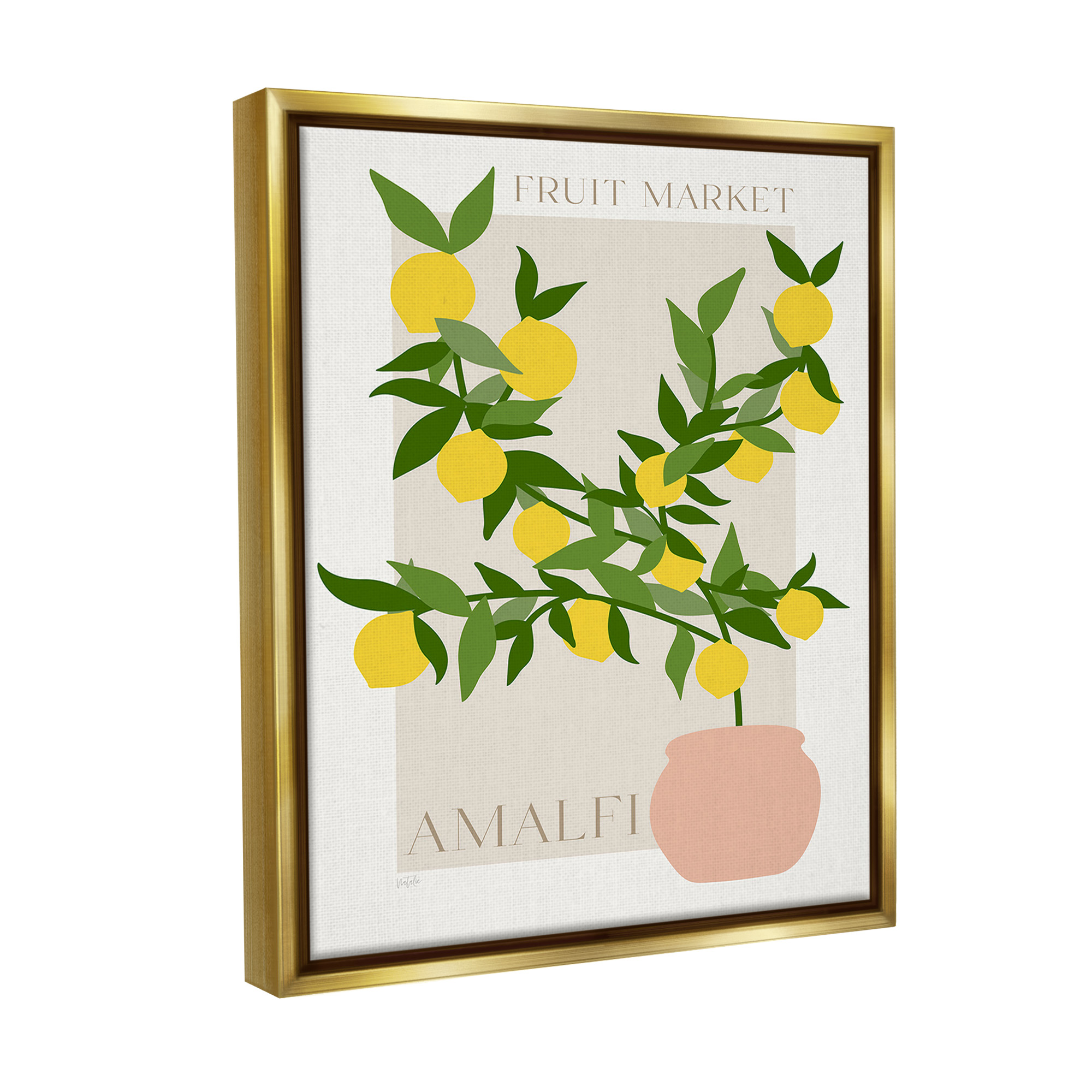 Stupell Industries Minimal Lemon Branch Food & Beverage Painting Gold Floater Framed Canvas Art Print Wall Art, 17 x 21