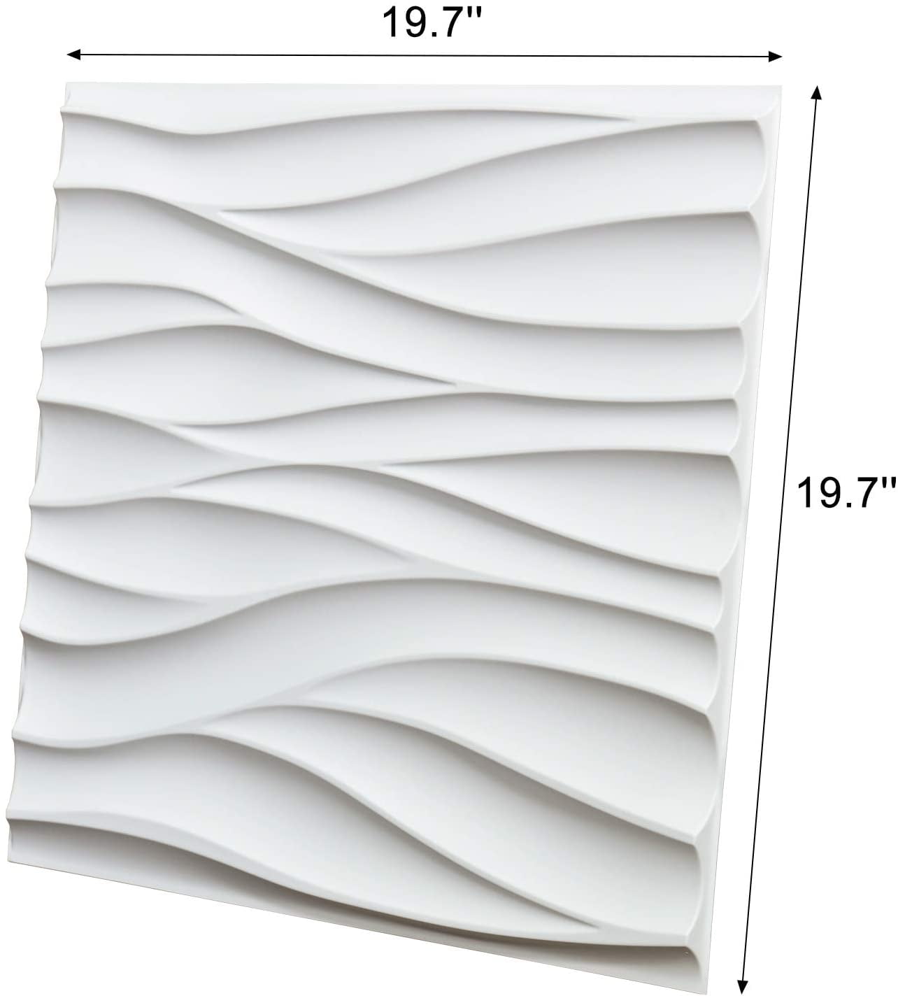 Art3d 12-Pack PVC 3D Wall Panel Wave Design 19.7" x 19.7" in White