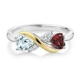 thumbnail image 2 of Gem Stone King 925 Sterling Silver and 10K Yellow Gold Sky Blue Aquamarine Red Garnet and Lab Grown Diamond Women Ring (1.06 Cttw, Gemstone Birthstone, Available in Size 5, 6, 7, 8, 9), 2 of 5