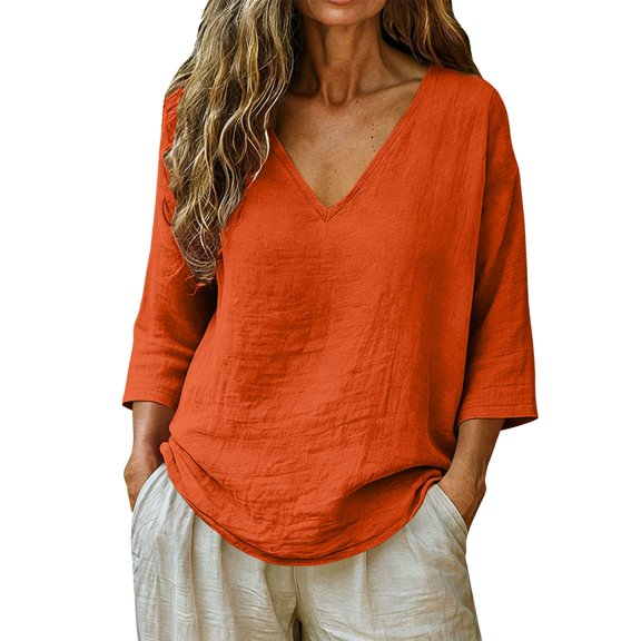 Summer Tops for Women Womens Summer Tops Casual Blouse Three Quarter Sleeve V Neck Shirts Vacation Tees Fashion