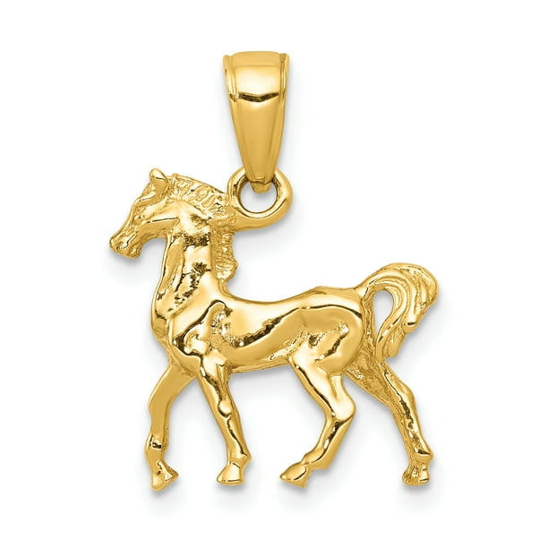 14k Yellow Gold Horse Necklace Charm Pendant Animal Mule Donkey