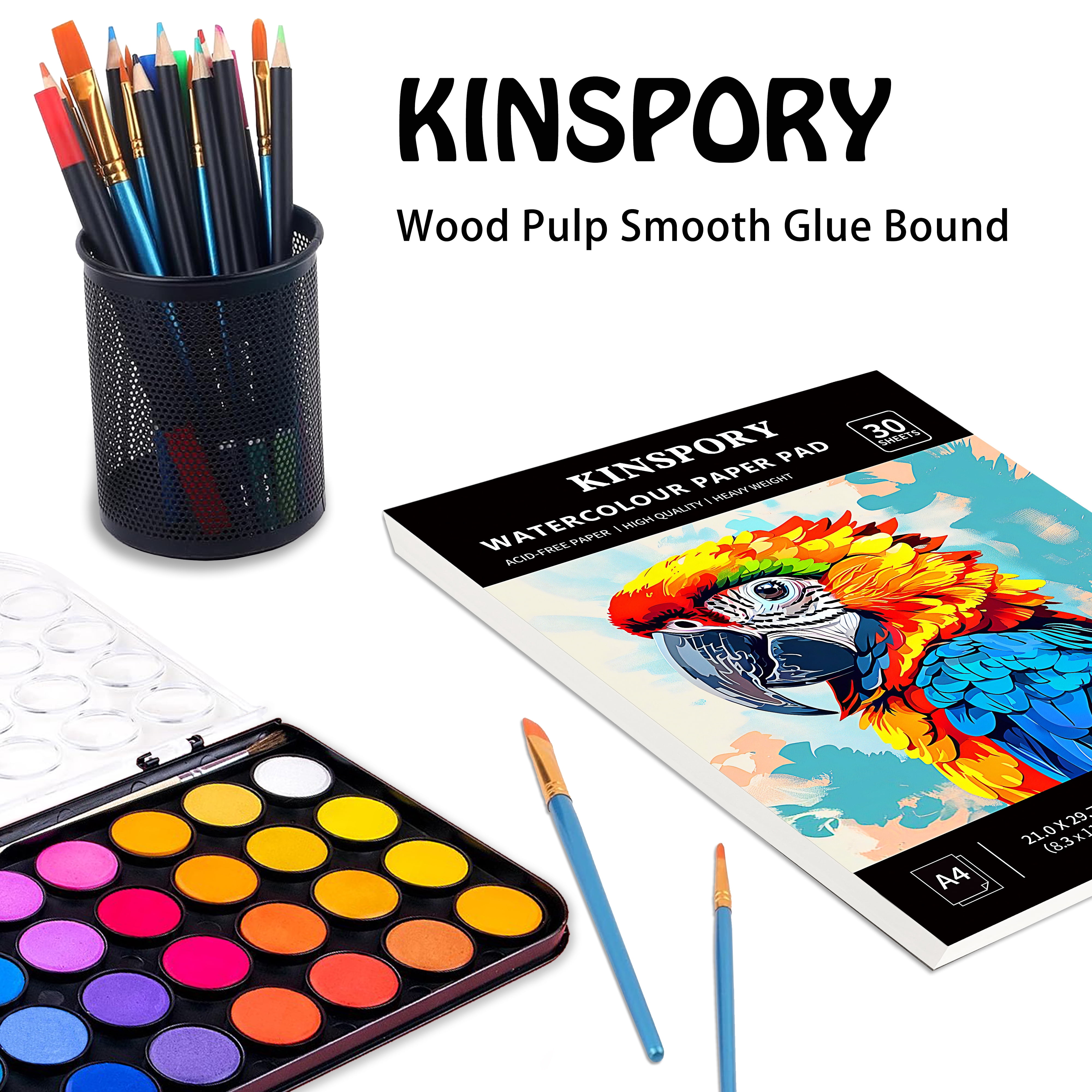 KINSPORY Watercolor Paper Pad, A4, 30 Sheets, 140lb/300gsm, Painting Sketchbook, Art Supplies for Artists, Kids