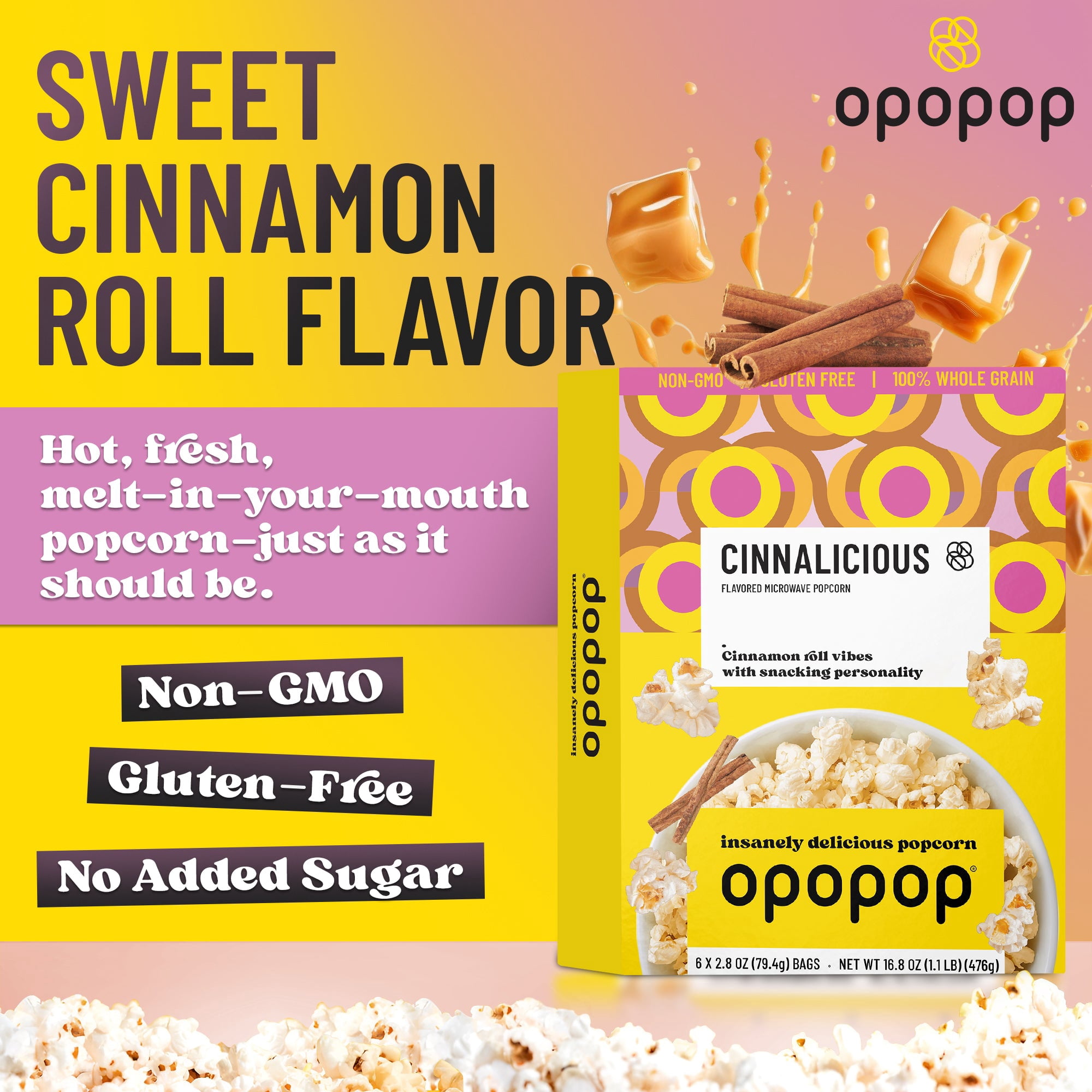 Opopop Microwave Popcorn Cinnalicious Flavor 2.8oz/6ct