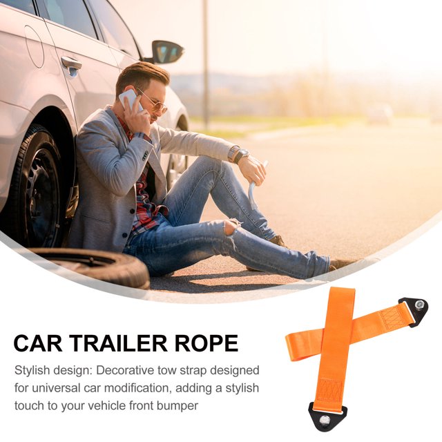 OULII 2Pcs Universal Car Tow Strap Decorative Orange Nylon Traction Belt Strong Racing Towing Rope