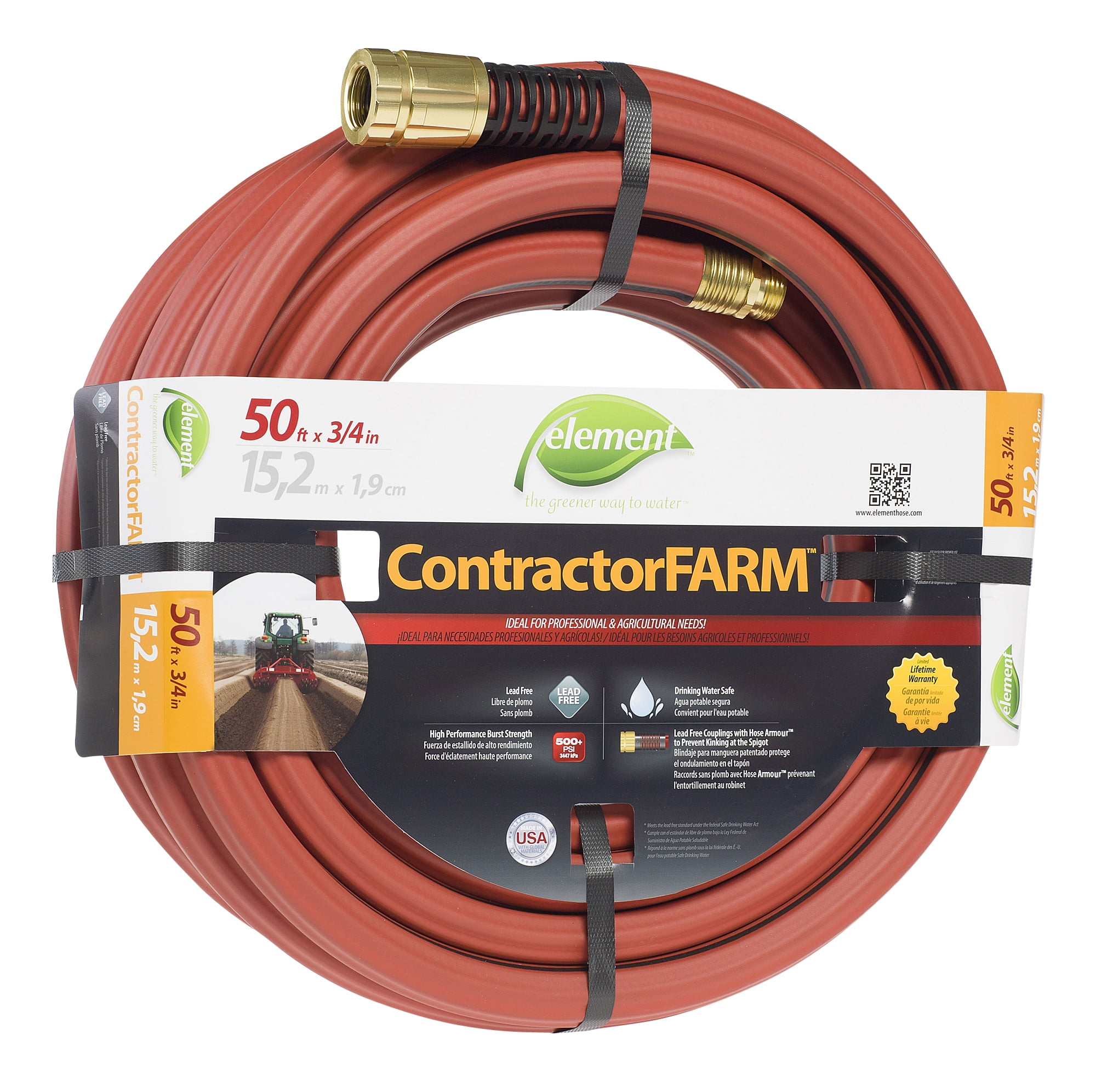 3/4 in ID x 50 ft L Water Hose, PVC Tube, Red, Aluminum x Aluminum Fitting