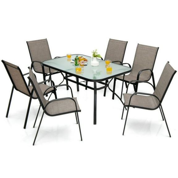 Barara King Outdoor Dining Table Sets,Patio Dining Chairs and Table,7-Piece Patio Dining Set with 6 Stackable Chairs