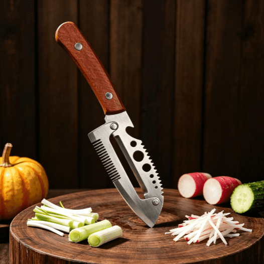 Multi Functional Vegetable Peeler for Kitchen, 6 in 1 Stainless Steel Vegetable Peeler with Wooden Handle and Bottle Opener, Kitchen Tool for Fruit Apple Potato Carrot Pumpkin Papaya