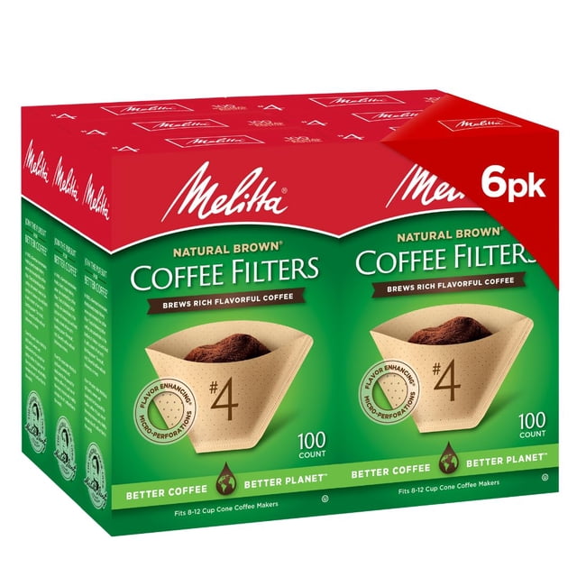 MELITTA Natural Brown #4 Cone Filters, Cone Coffee Filters, Replacement Filters, Coffee Maker Filters, Natural Brown, 6 Package o