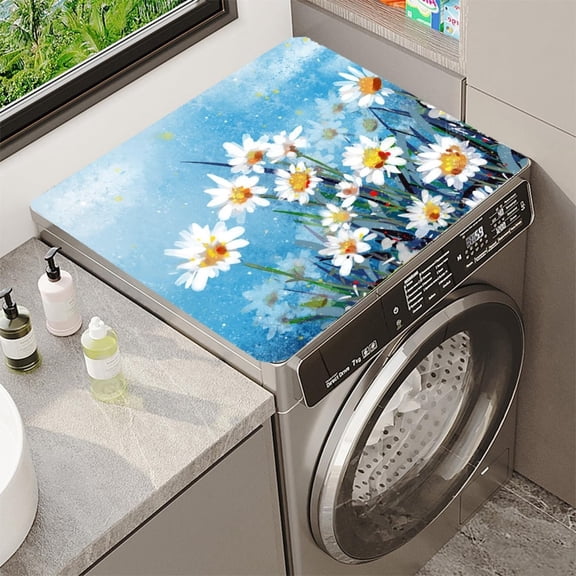 Flowers Washer Dryer Top Cover Mat Dust Cover Pad for Washer Dryer,Creative Anti-slip Washing Machine Top Protector Mat for Laundry Room (Laser Gilding, 23.6" x 19.7")
