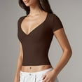 thumbnail image 6 of Women's Top Slim T Shirt V Neck Top With Short Sleeves Sexy Solid Color Shirt T Shirt, 6 of 6