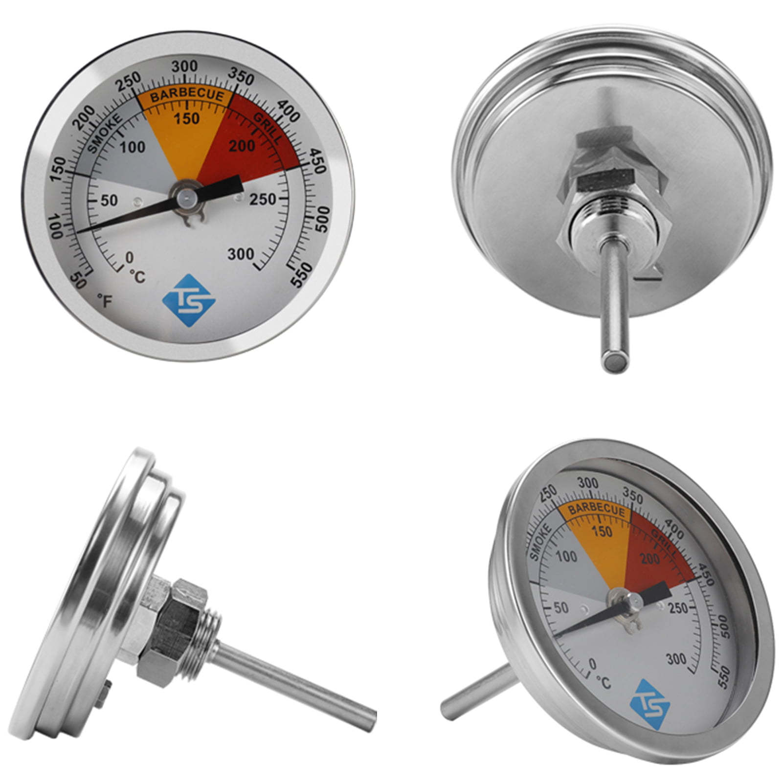 Barbecue BBQ Smoker Grill Thermometer Temperature Gauge 0-300℃ Stainless Steel 