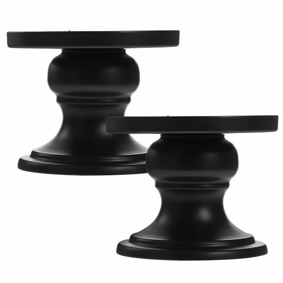 ACDANC Set of 2 Black Metal Candle Holders for Pillar Candles, Candle Holders for Home