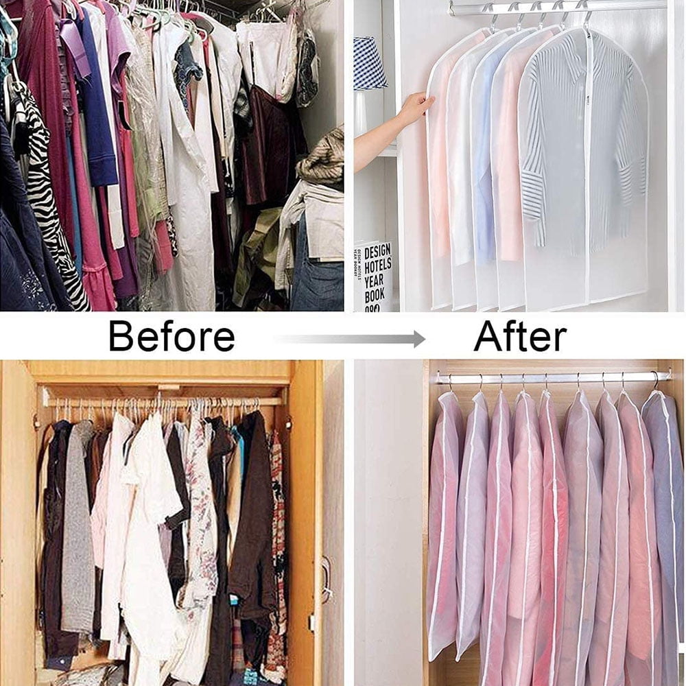 Set of 5 Hanging Garment Bags for Storage Breathbale Suit Cover for Closett Dust Suit Cover Protector with Zipper for Suit Coat, Jacket,Black,60x120cm