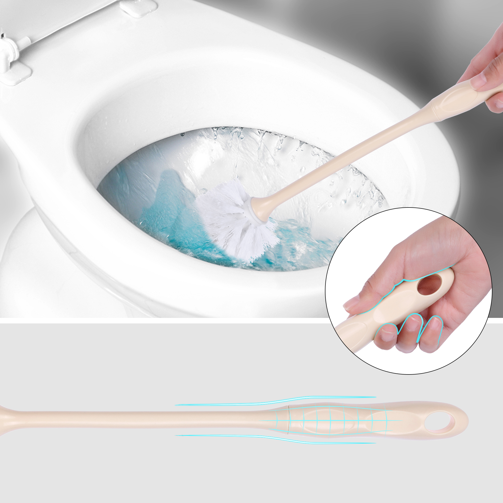 Unique Bargains Toilet Brush Long Handle Flexible Brush Head Yellow 2 Pcs