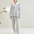 thumbnail image 2 of successthop Button Down Pajamas for Women Flannel Long Sleeve Collar with Pant Solid 2 Pieces with Pockets Loungewear, 2 of 6