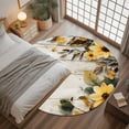 thumbnail image 3 of Yellow Floral Spring 3ft Round Rug, Summer Rustic Botanical Vintage Wood Non-Skid Rubber Backing Large Area Rugs - Living Room Bedroom Home Office, Indoor Floor Mat Carpets Washable Rug, 3 of 9