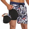thumbnail image 2 of Tisuna Double Layer Swim Shorts For Mens Floral Print Elastic Waist Straight Leg Trunks With Pockets Comfort Fit Men'S Holiday Hawaii Board Shorts Blue Size L, 2 of 7